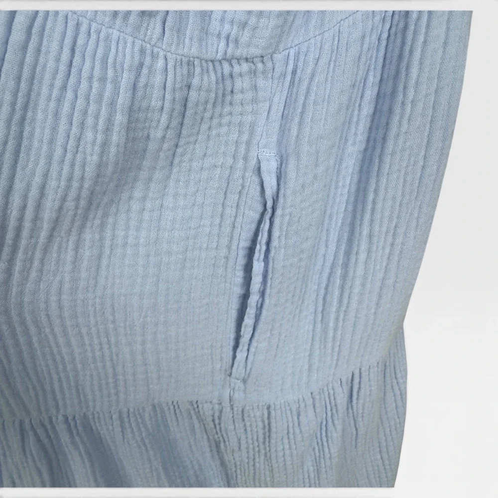 Gap Cotton Gauze Tiered Dress XL Light Blue Short Sleeve Mini V-Neck Coastal - Picture 5 of 9